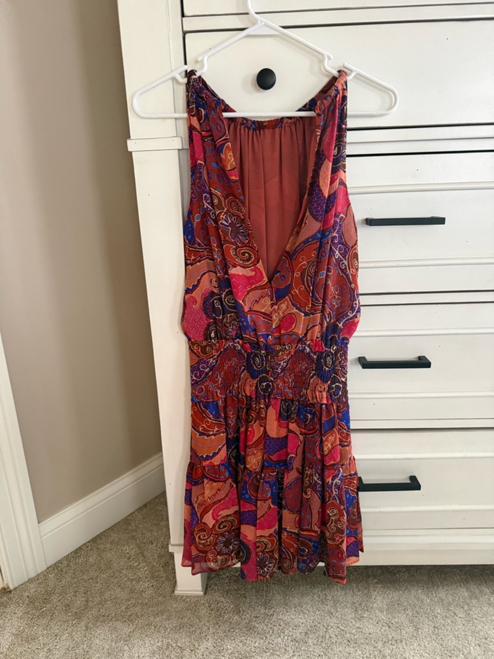 NEW A.L.C. cory silk mini dress in pink cobalt multi - Picture 7 of 8